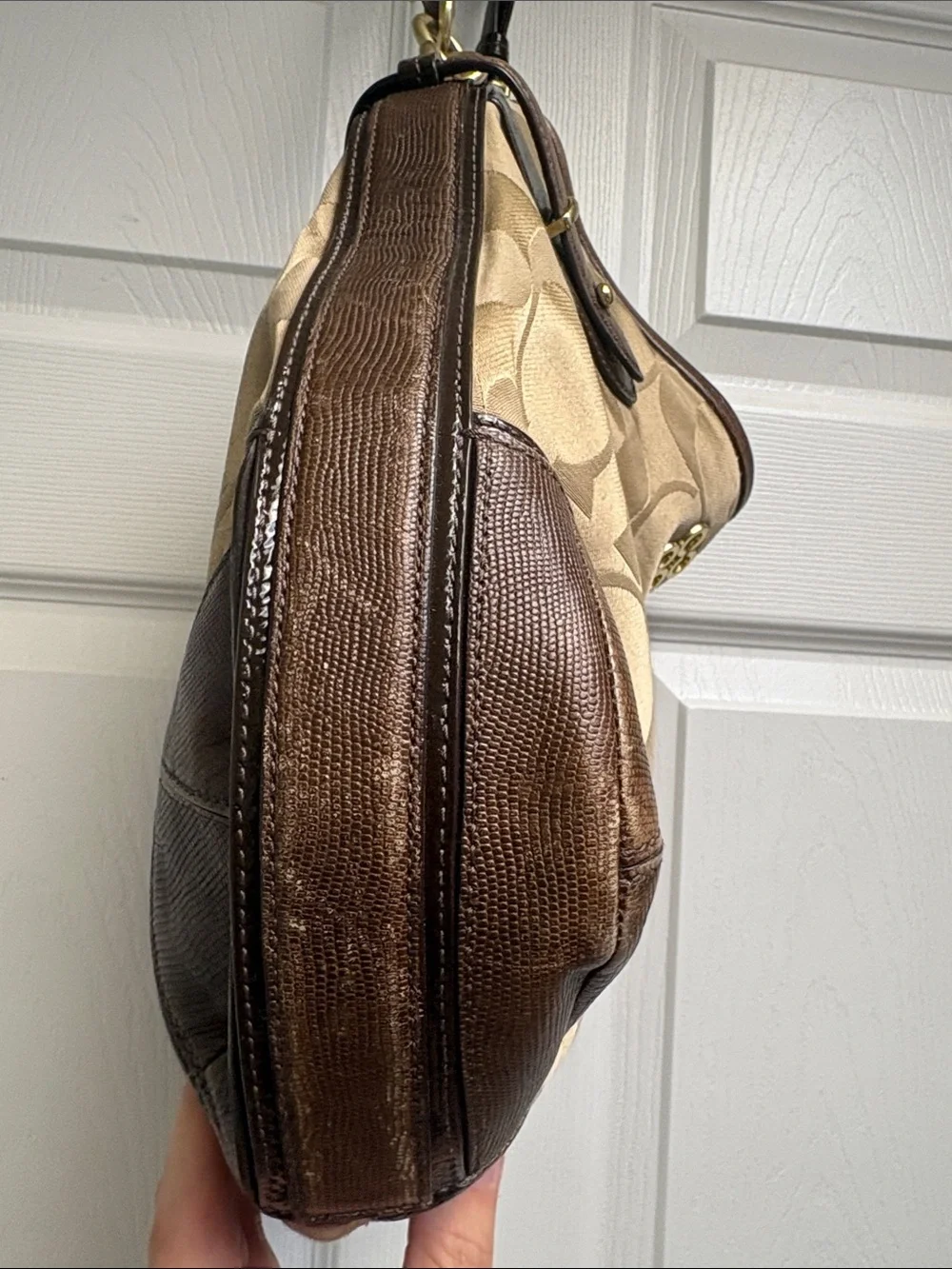 Coach Tan and Brown Signature Shoulder Bag